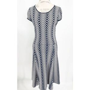 CATHERINE MALANDRINO Herringbone Blue Midi Dress L